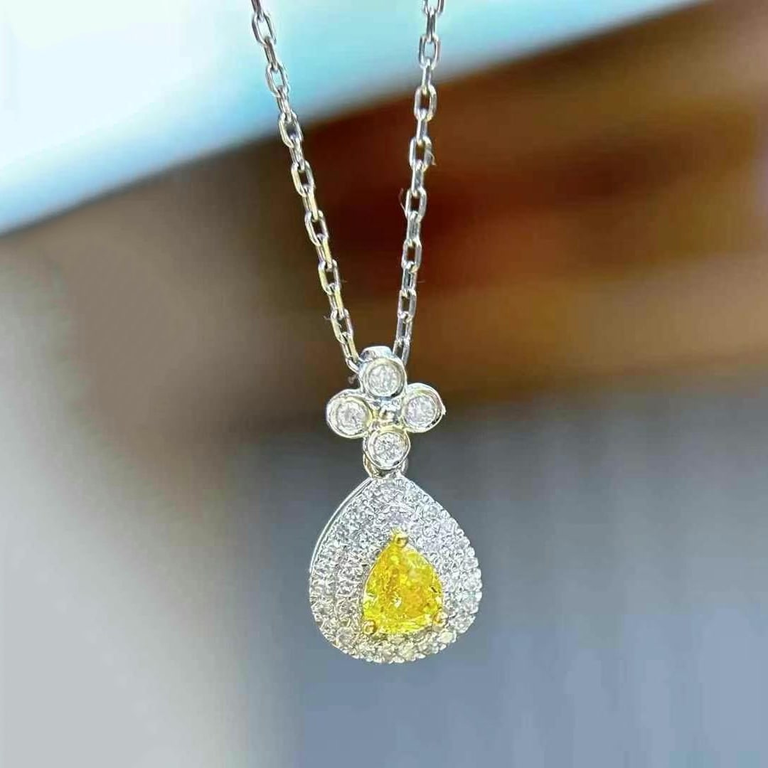 14k Gold 0.25 Ct Natural Yellow Diamond & Diamond Pendant( Without Chain ) - 3