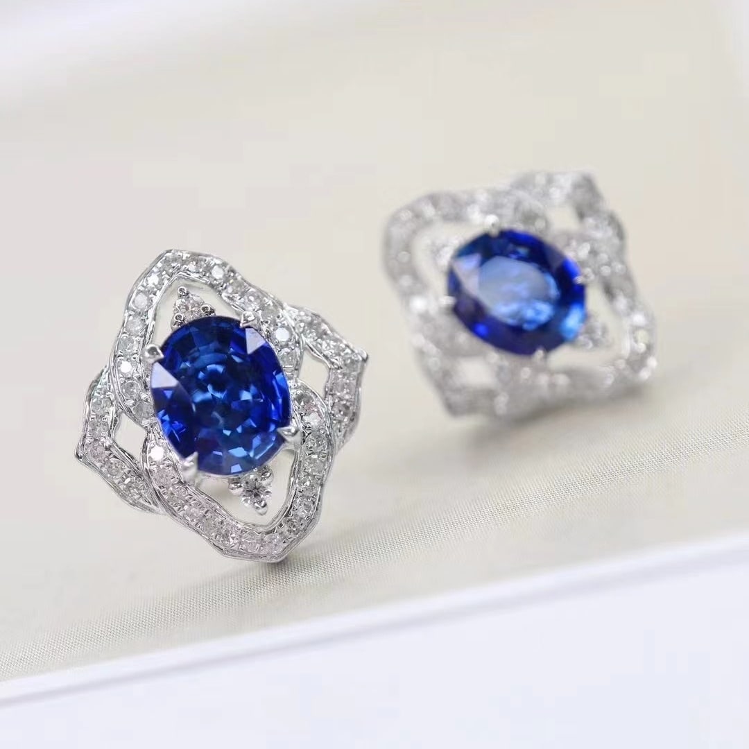 14k Gold 1.88 Ctw Natural Sapphire & Diamond Earrings - 2
