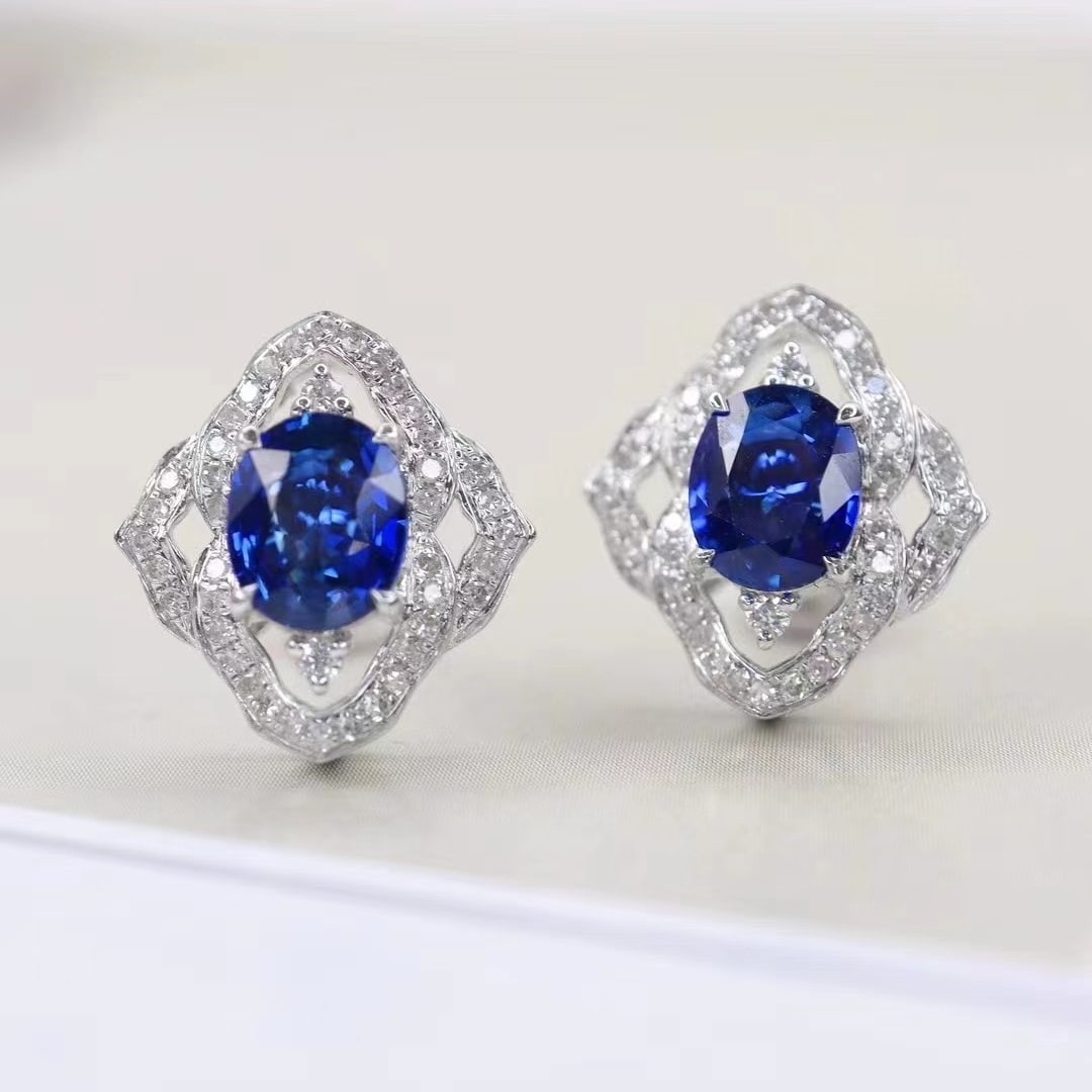 14k Gold 1.88 Ctw Natural Sapphire & Diamond Earrings - 3
