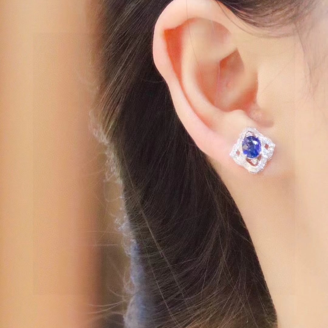 14k Gold 1.88 Ctw Natural Sapphire & Diamond Earrings - 5