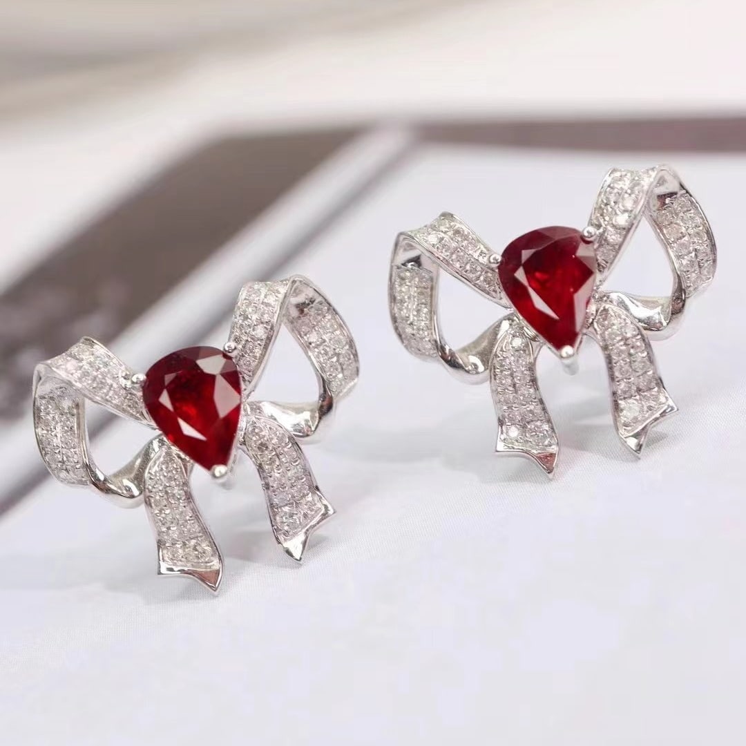 14k Gold 1.91 Ctw Natural Ruby & Diamond Earrings - 2