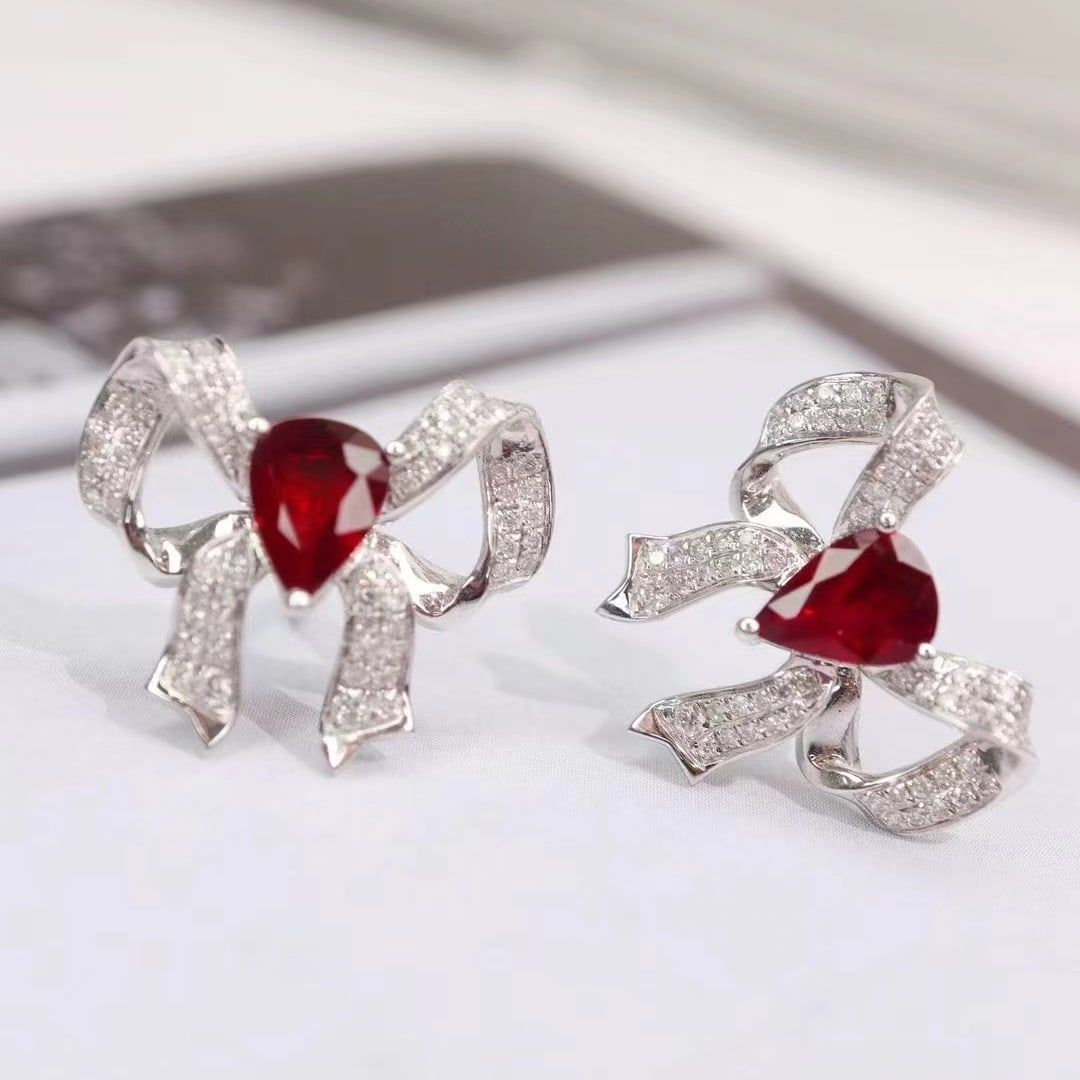 14k Gold 1.91 Ctw Natural Ruby & Diamond Earrings - 4