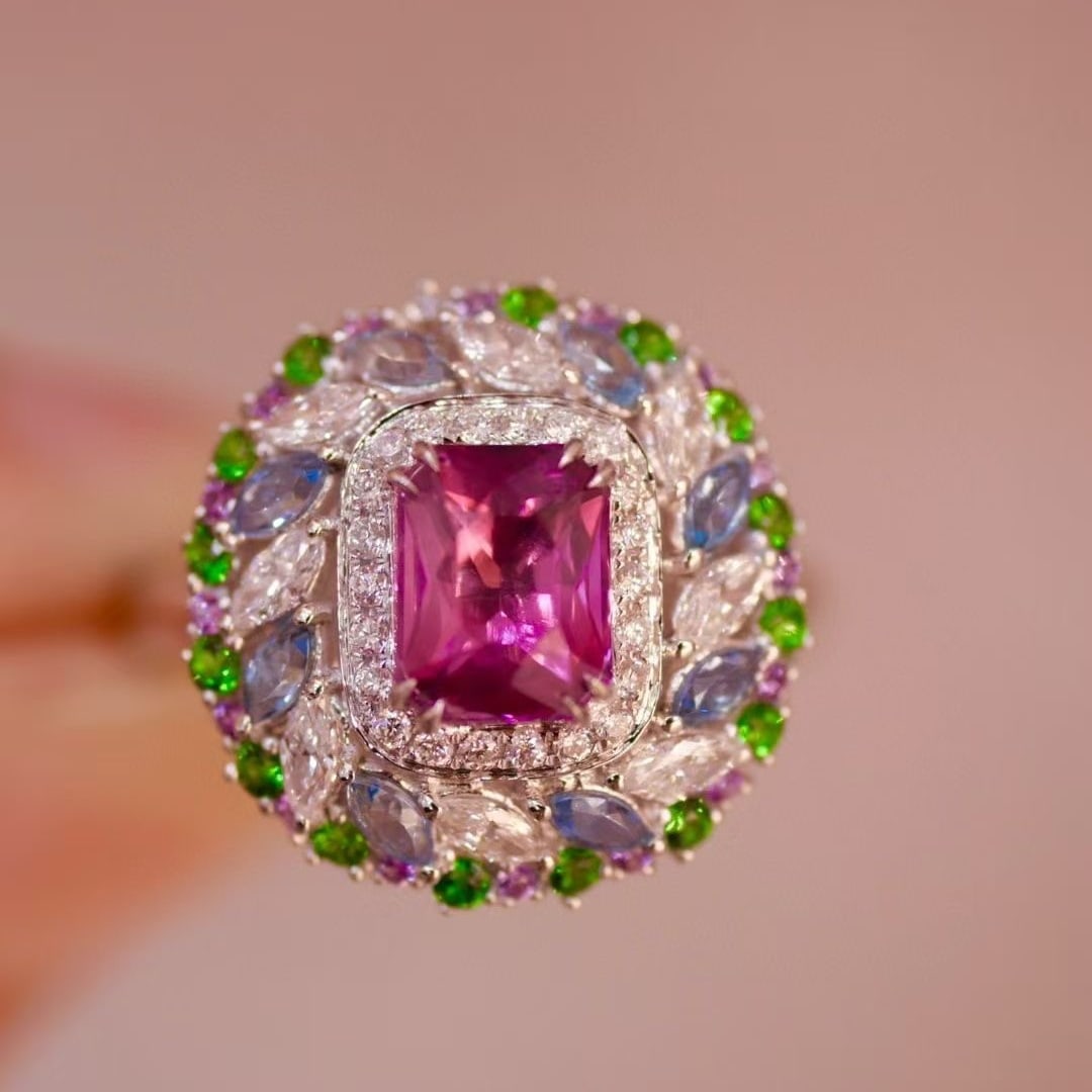 14k Gold 1.39 Ctw Natural Sapphire & Diamond Ring: Ref:230997120 // gold content:14k gold // ring size:7. 25us // // main gemstone:sapphire // shape:octagonal // carat weight:1. 01ct // color:pink // treatment:natural // // adjacent gemstone 2 :
