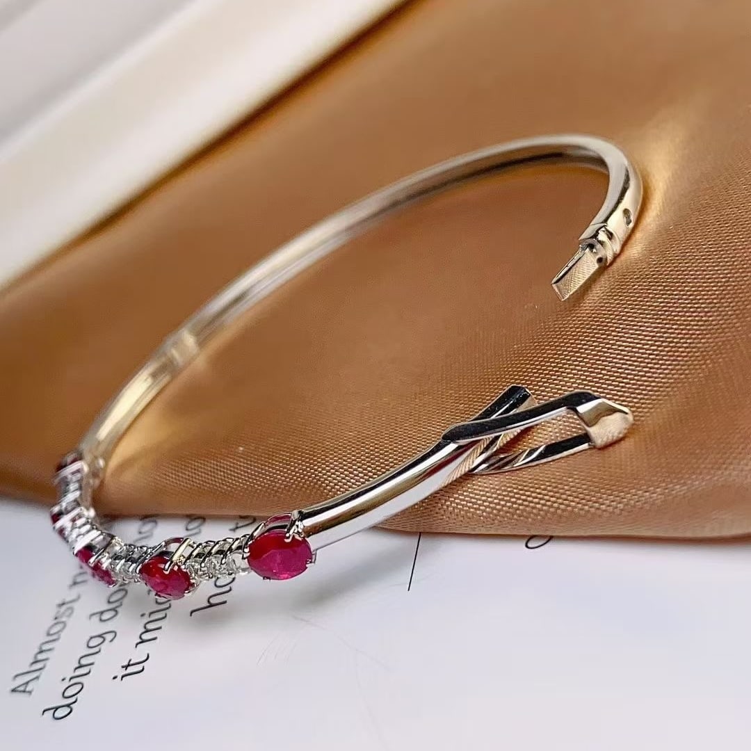 14k Gold 2 Ct Natural Ruby & Diamond Bangle - 4