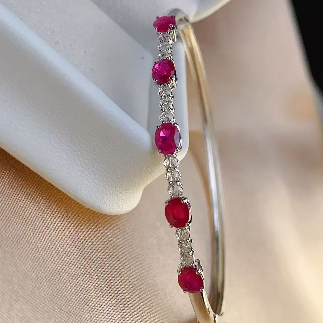 14k Gold 2 Ct Natural Ruby & Diamond Bangle - 5