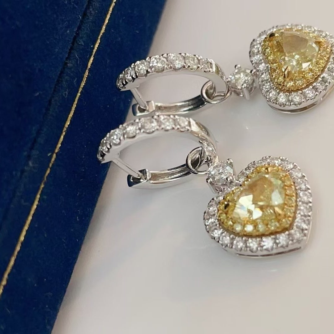 14k Gold 3.10 Ctw Natural Yellow Diamond & Diamond Earrings - 2