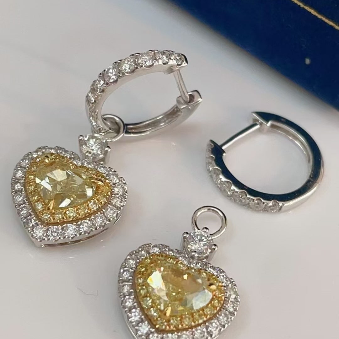 14k Gold 3.10 Ctw Natural Yellow Diamond & Diamond Earrings - 3