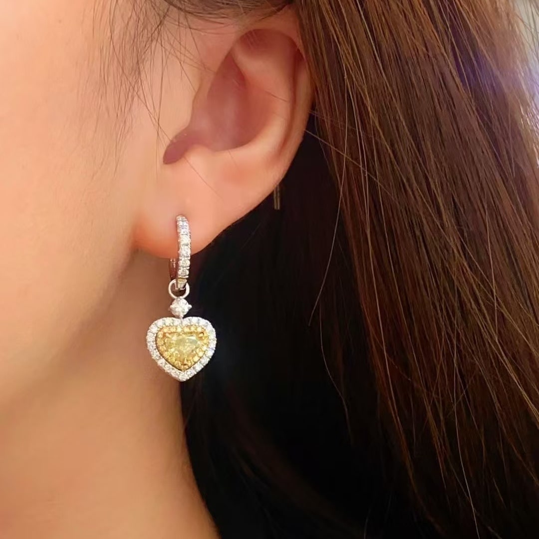 14k Gold 3.10 Ctw Natural Yellow Diamond & Diamond Earrings - 4