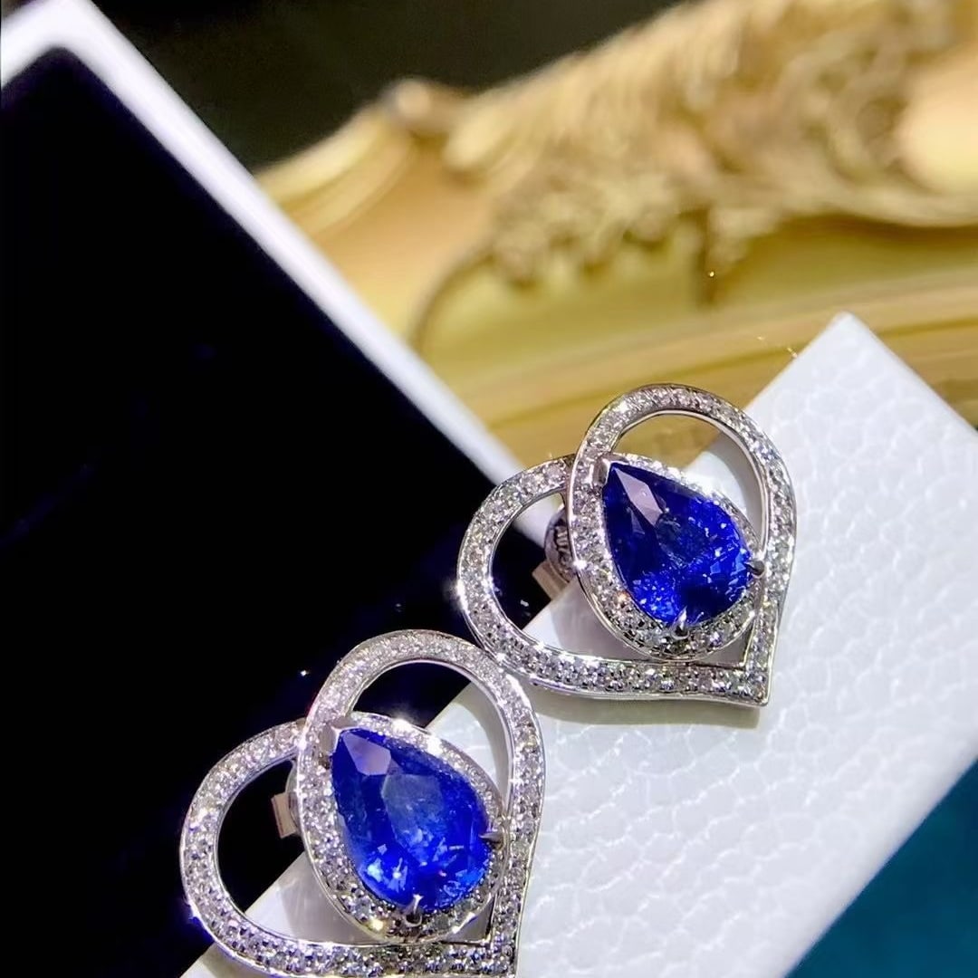 14k Gold 2.61 Ctw Natural Sapphire & Diamond Earrings - 3