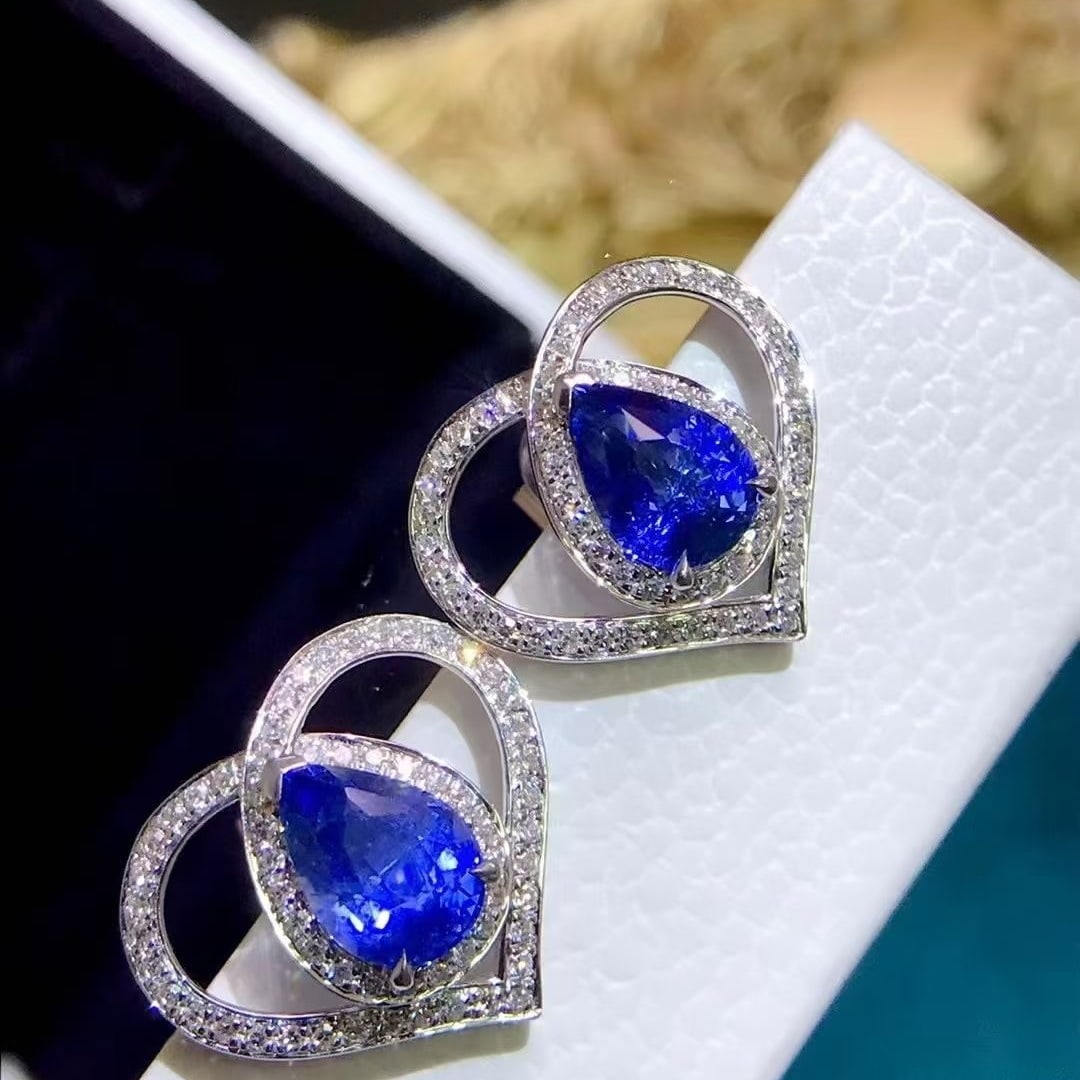 14k Gold 2.61 Ctw Natural Sapphire & Diamond Earrings - 4