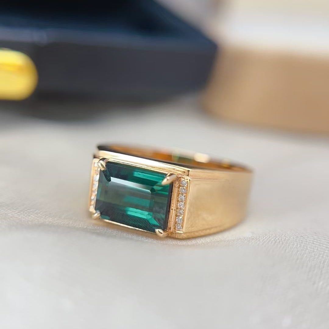 14k Gold 2.55 Ct Natural Tourmaline & Diamond & Men¡¯s Ring - 2