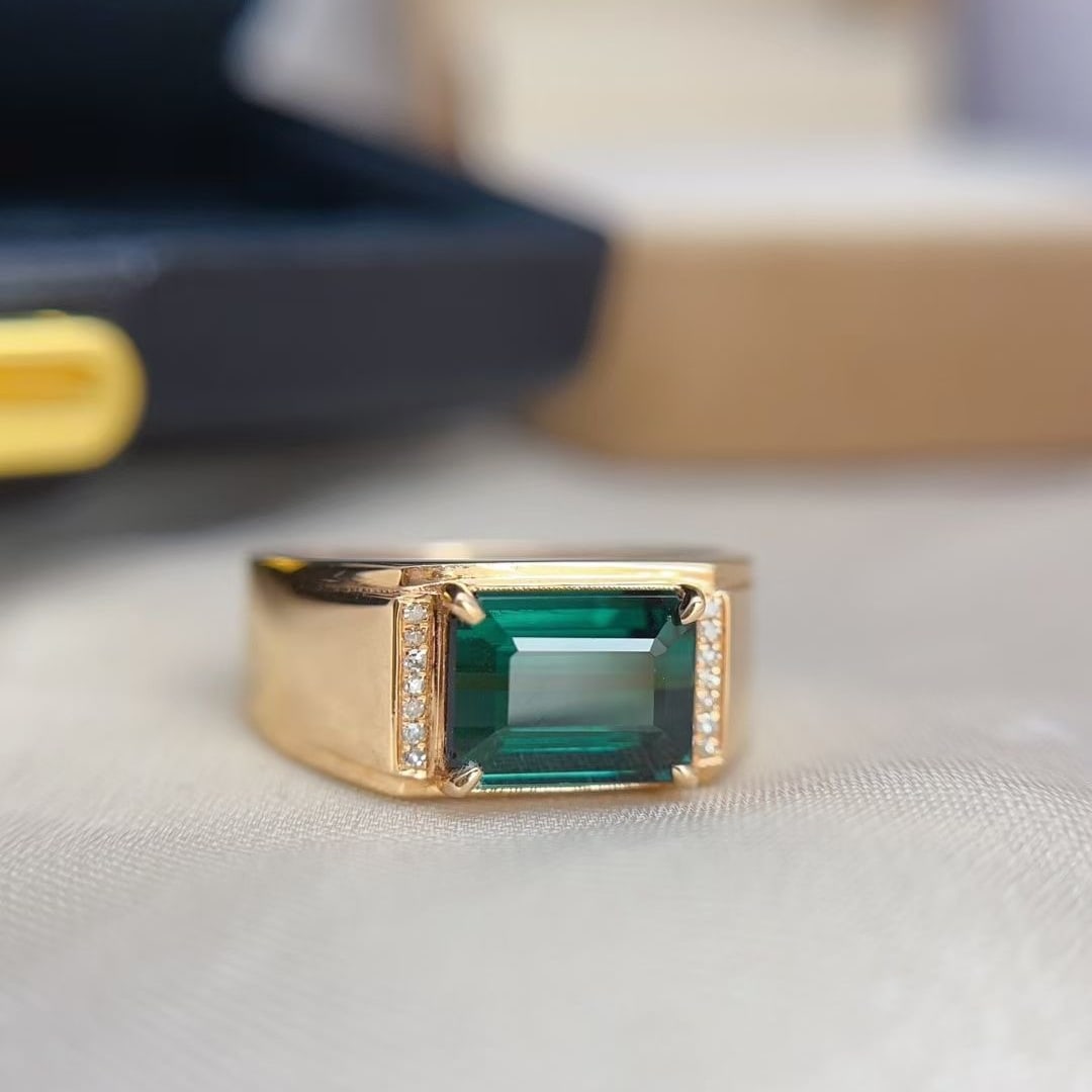 14k Gold 2.55 Ct Natural Tourmaline & Diamond & Men¡¯s Ring - 3