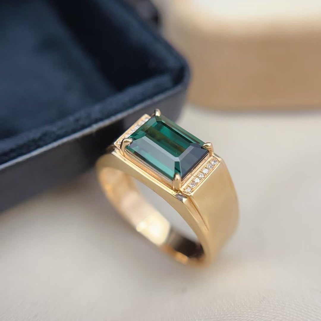 14k Gold 2.55 Ct Natural Tourmaline & Diamond & Men¡¯s Ring - 4
