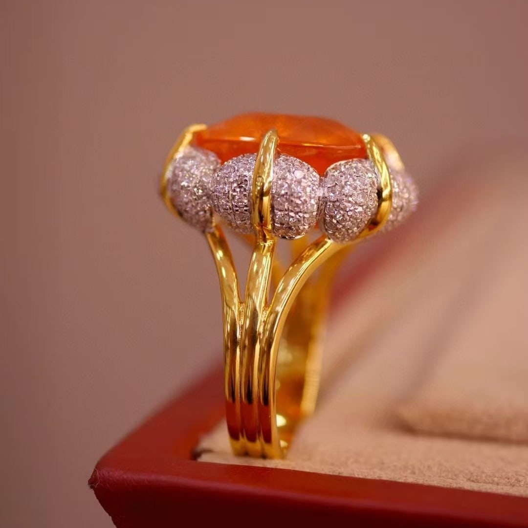 14k Gold 15.09 Ctw Natural Spessartine & Diamond Ring - 3