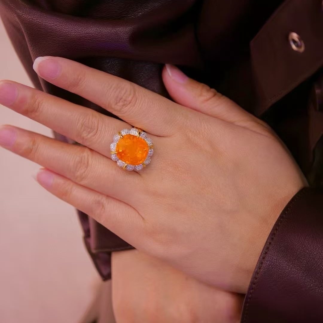 14k Gold 15.09 Ctw Natural Spessartine & Diamond Ring - 4