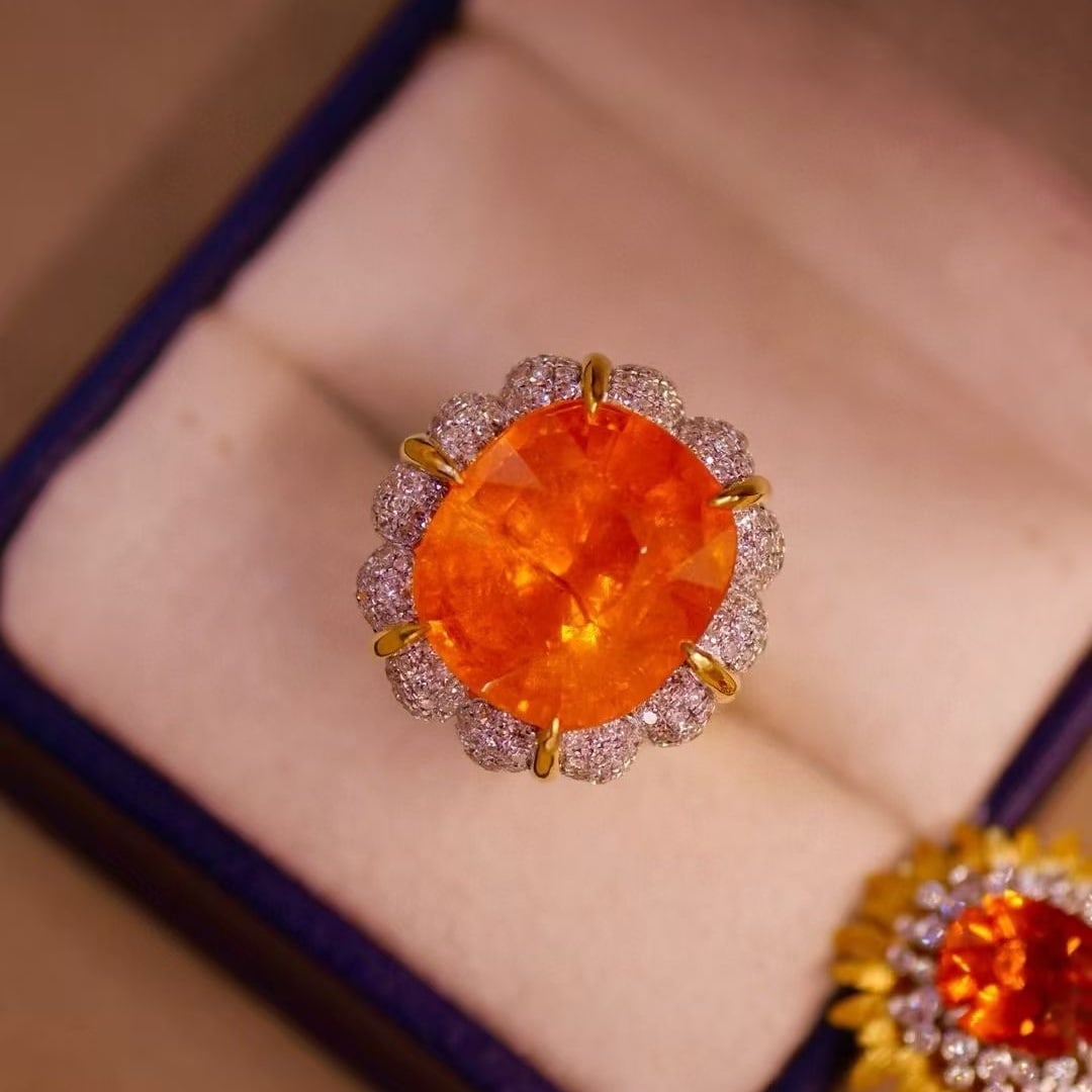 14k Gold 15.09 Ctw Natural Spessartine & Diamond Ring - 5