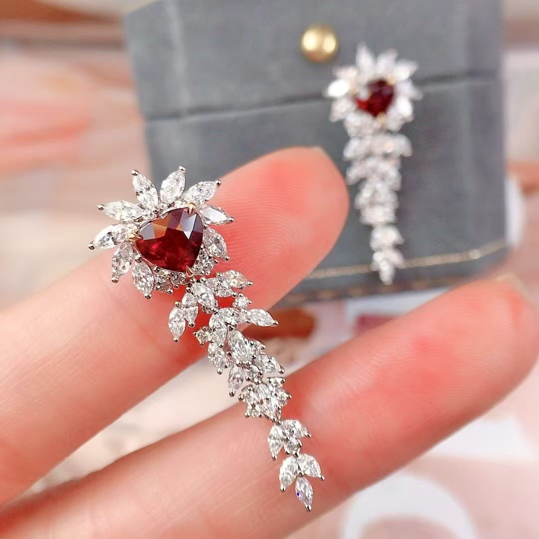 14k Gold 4.37 Ctw Natural Ruby & Diamond Earrings - 2