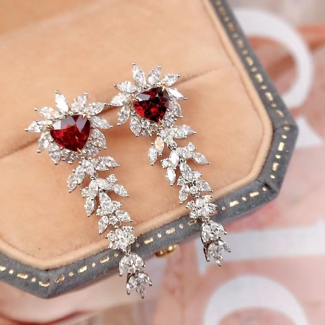 14k Gold 4.37 Ctw Natural Ruby & Diamond Earrings - 3
