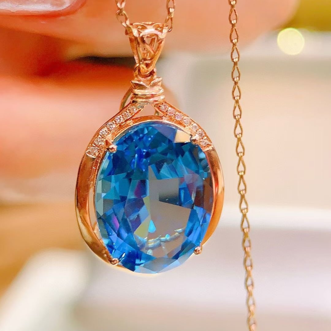 14k Gold 10.5 Ct Natural Topaz & Diamond Pendant( Without Chain ) - 5