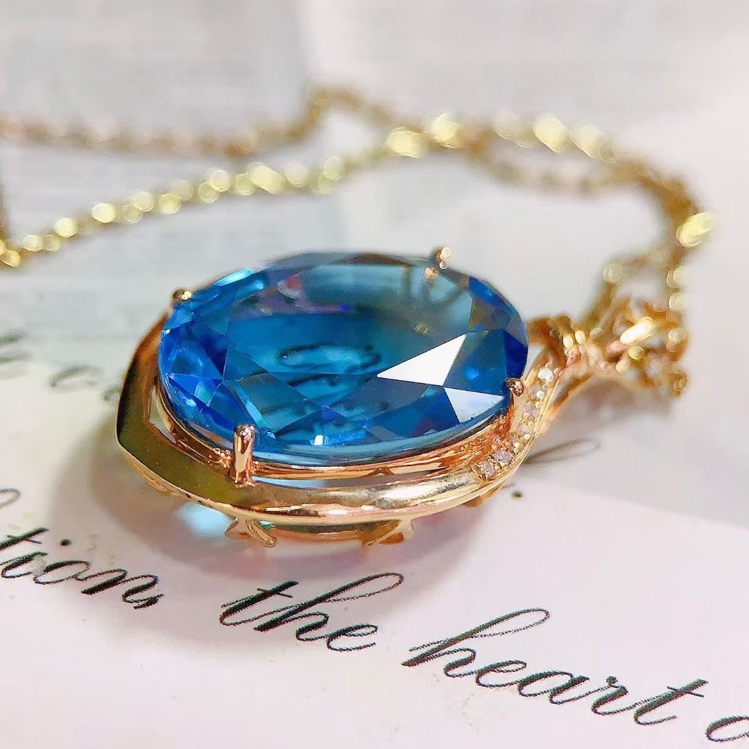 14k Gold 10.5 Ct Natural Topaz & Diamond Pendant( Without Chain ) - 6