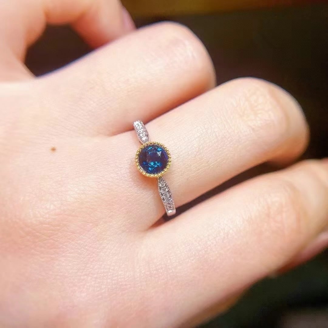 14k Gold 0.8 Ct Natural Sapphire & Diamond Ring - 4
