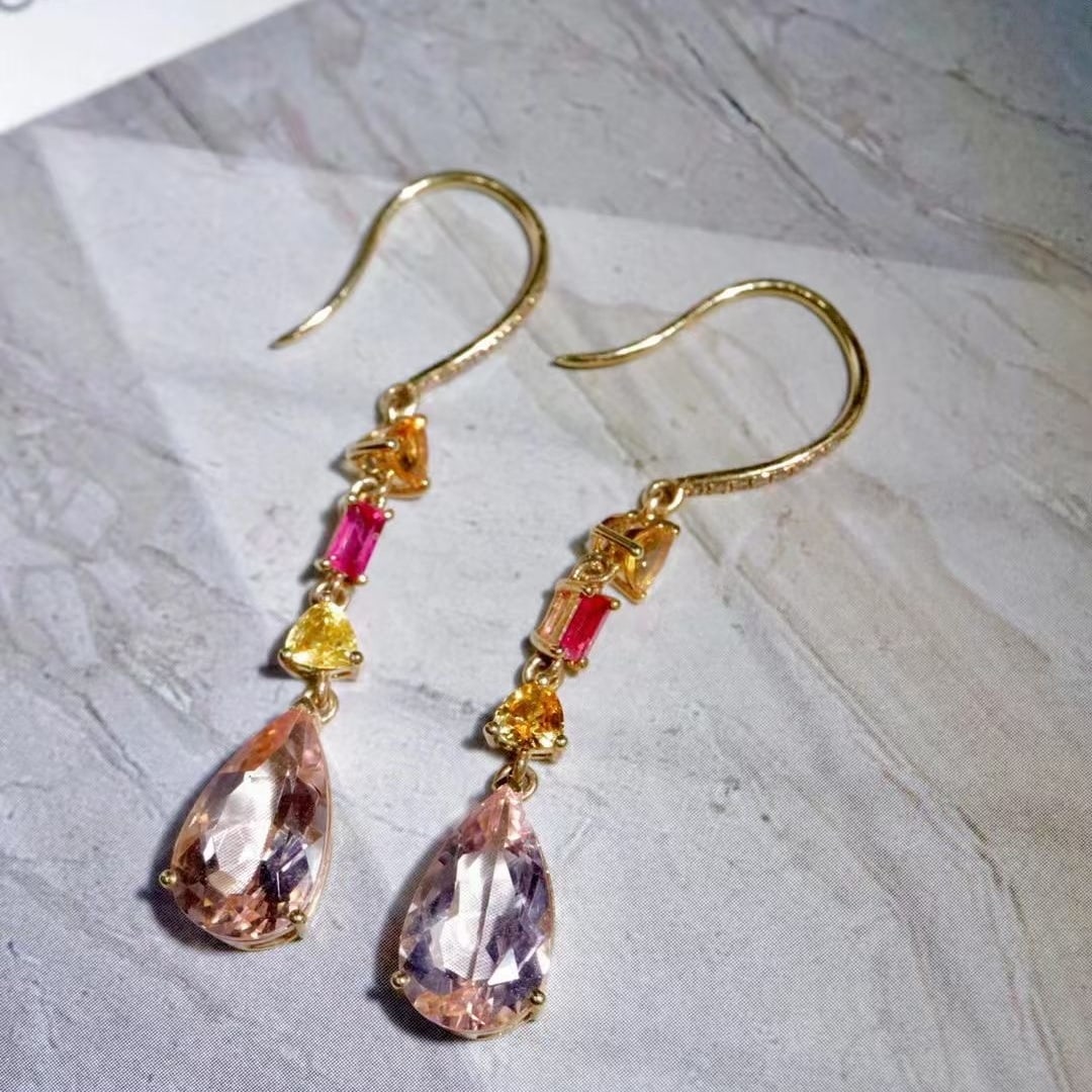 14k Gold 3.94 Ctw Natural Morganite & Diamond Earrings - 2
