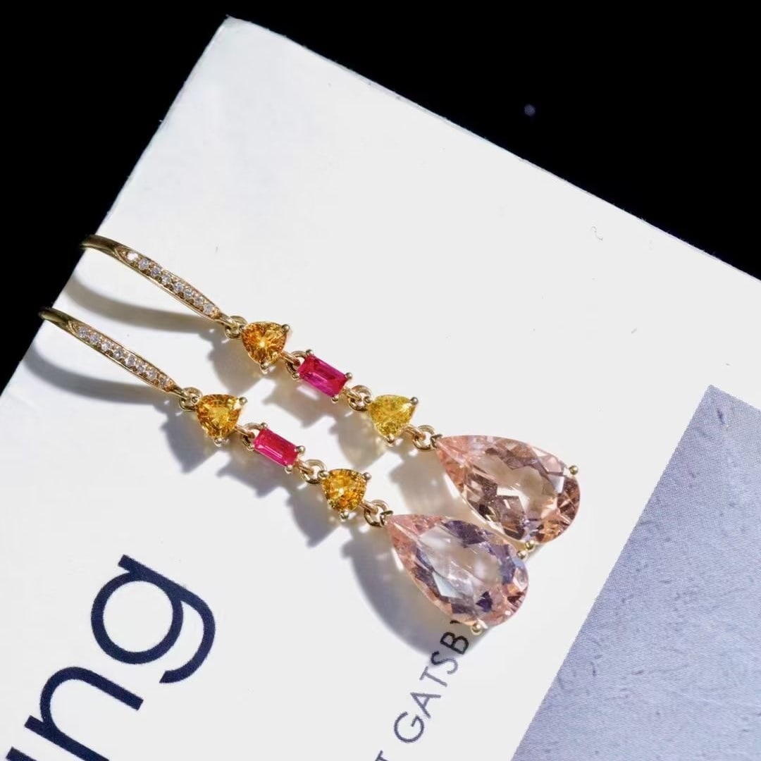 14k Gold 3.94 Ctw Natural Morganite & Diamond Earrings - 6