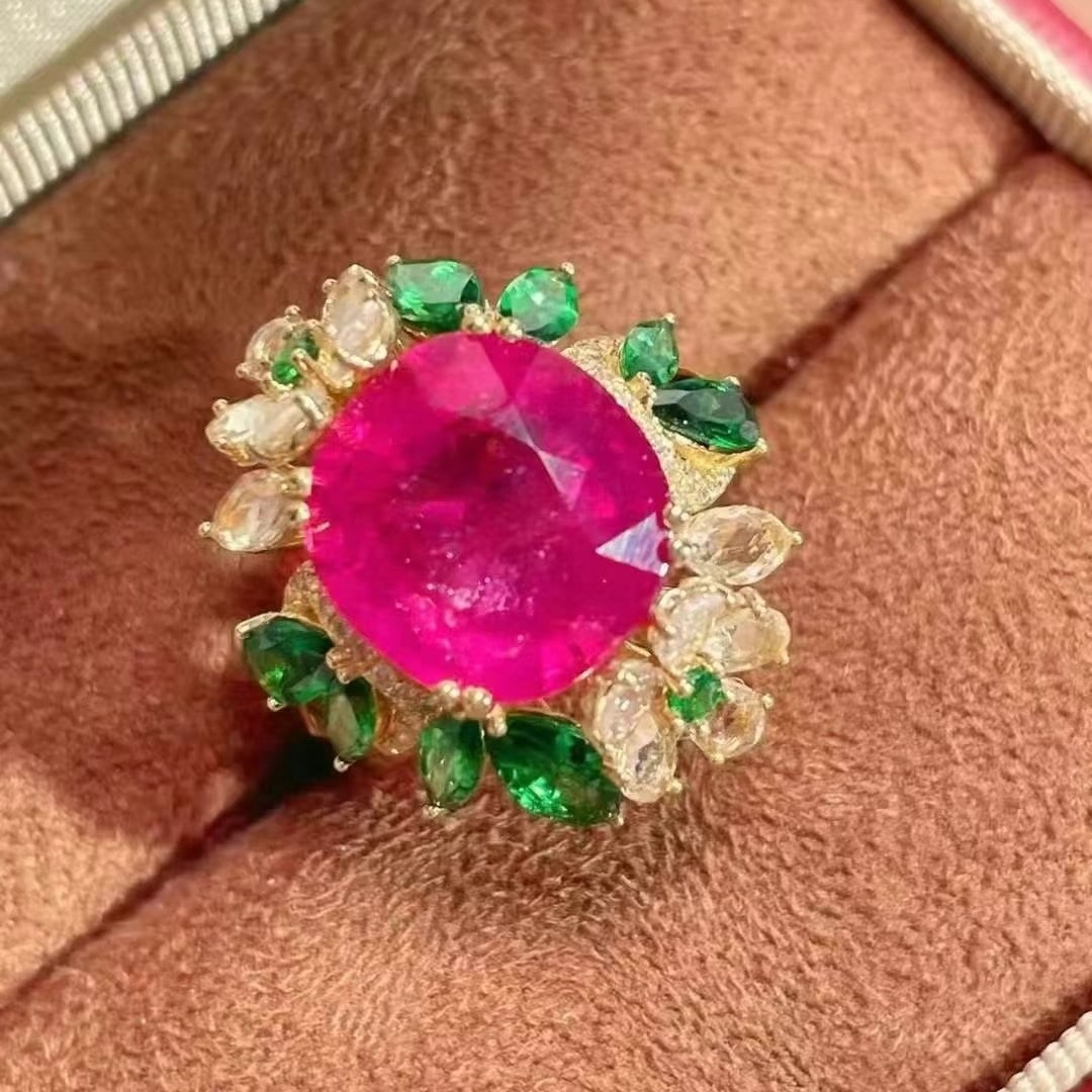 14k Gold 6 Ct Natural Tourmaline & Diamond Ring - 2