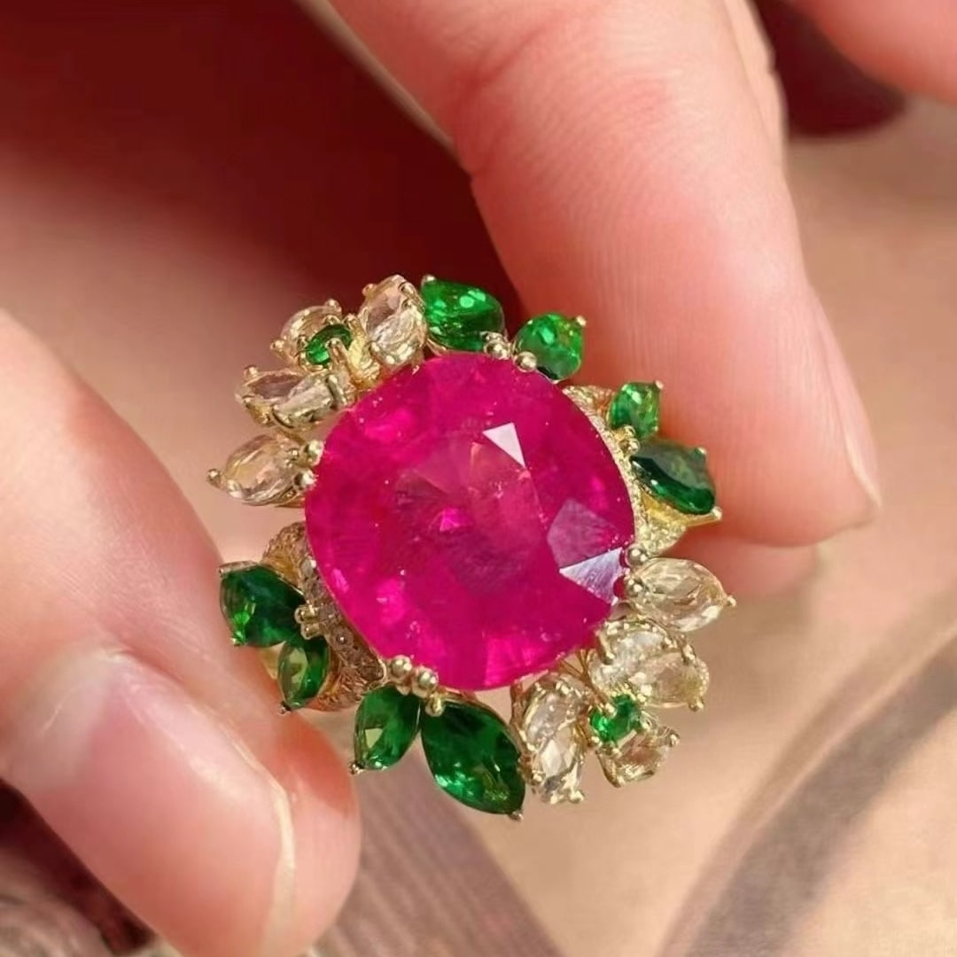 14k Gold 6 Ct Natural Tourmaline & Diamond Ring - 5