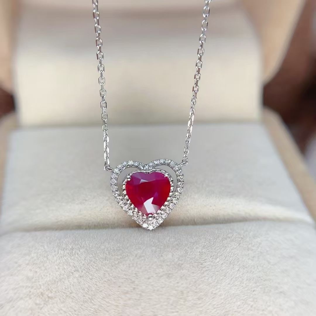 14k Gold 1.15 Ct Natural Ruby & Diamond Necklace - 2