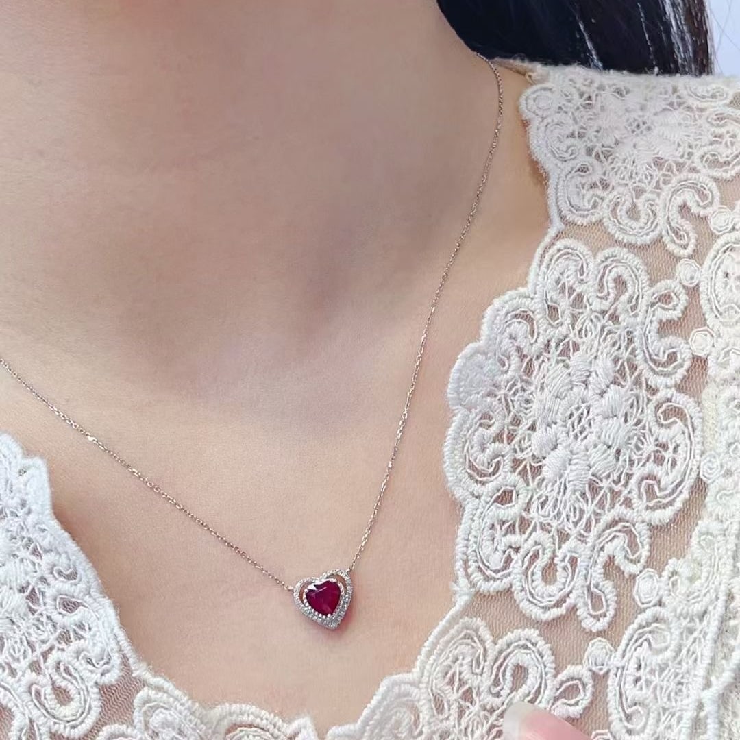 14k Gold 1.15 Ct Natural Ruby & Diamond Necklace - 3