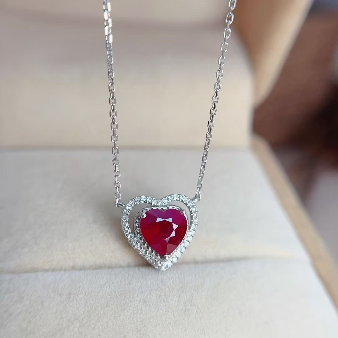 14k Gold 1.15 Ct Natural Ruby & Diamond Necklace - 4