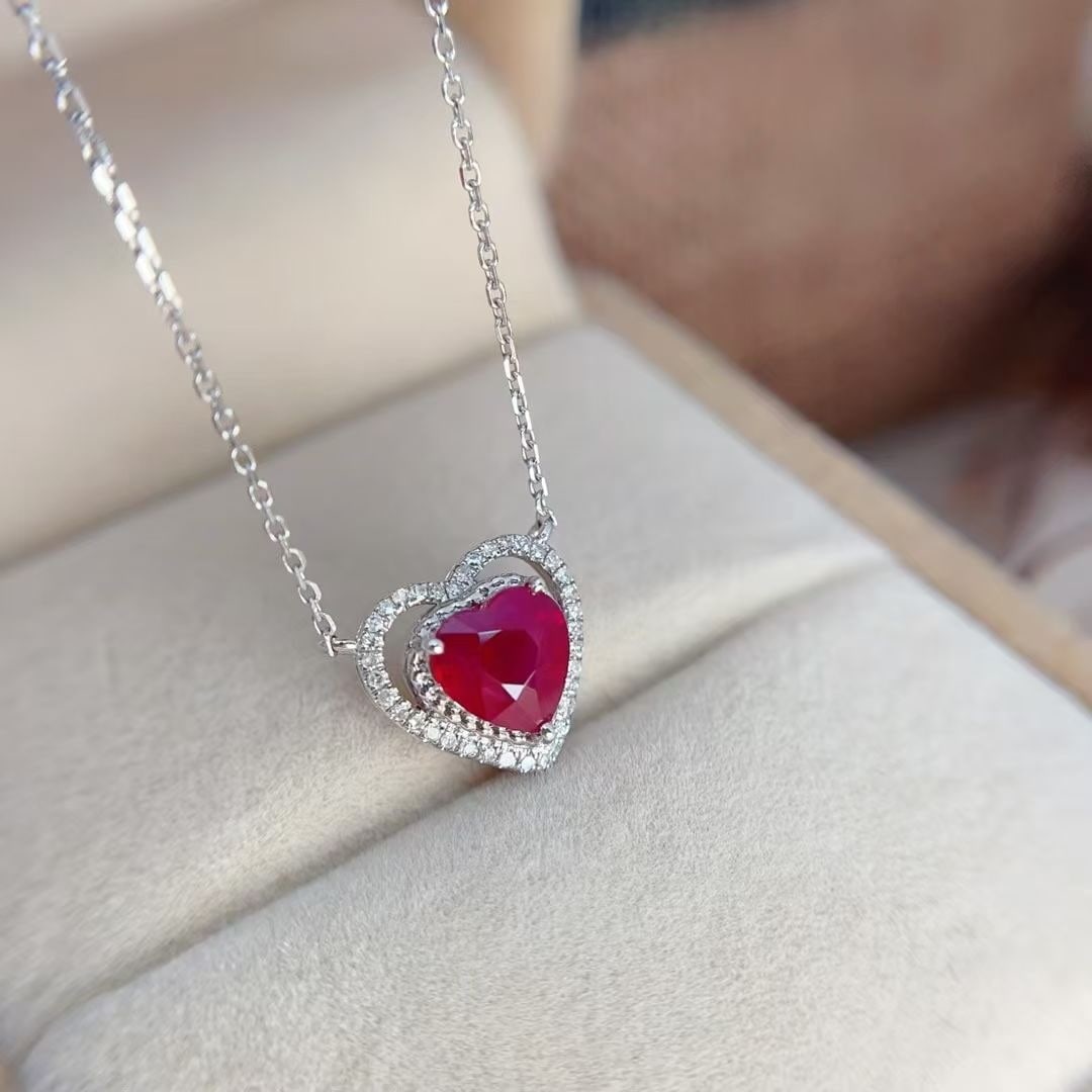 14k Gold 1.15 Ct Natural Ruby & Diamond Necklace - 5
