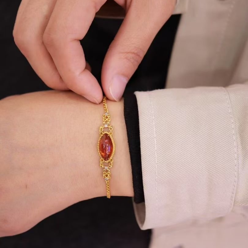 14k Gold 3.78 Ct Natural Spessartine & Diamond Bracelet - 3