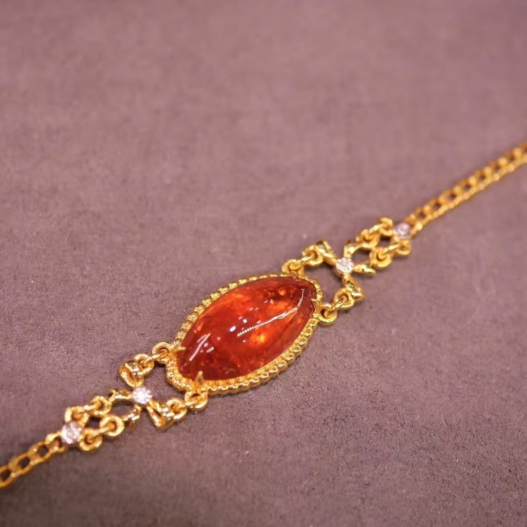14k Gold 3.78 Ct Natural Spessartine & Diamond Bracelet - 4