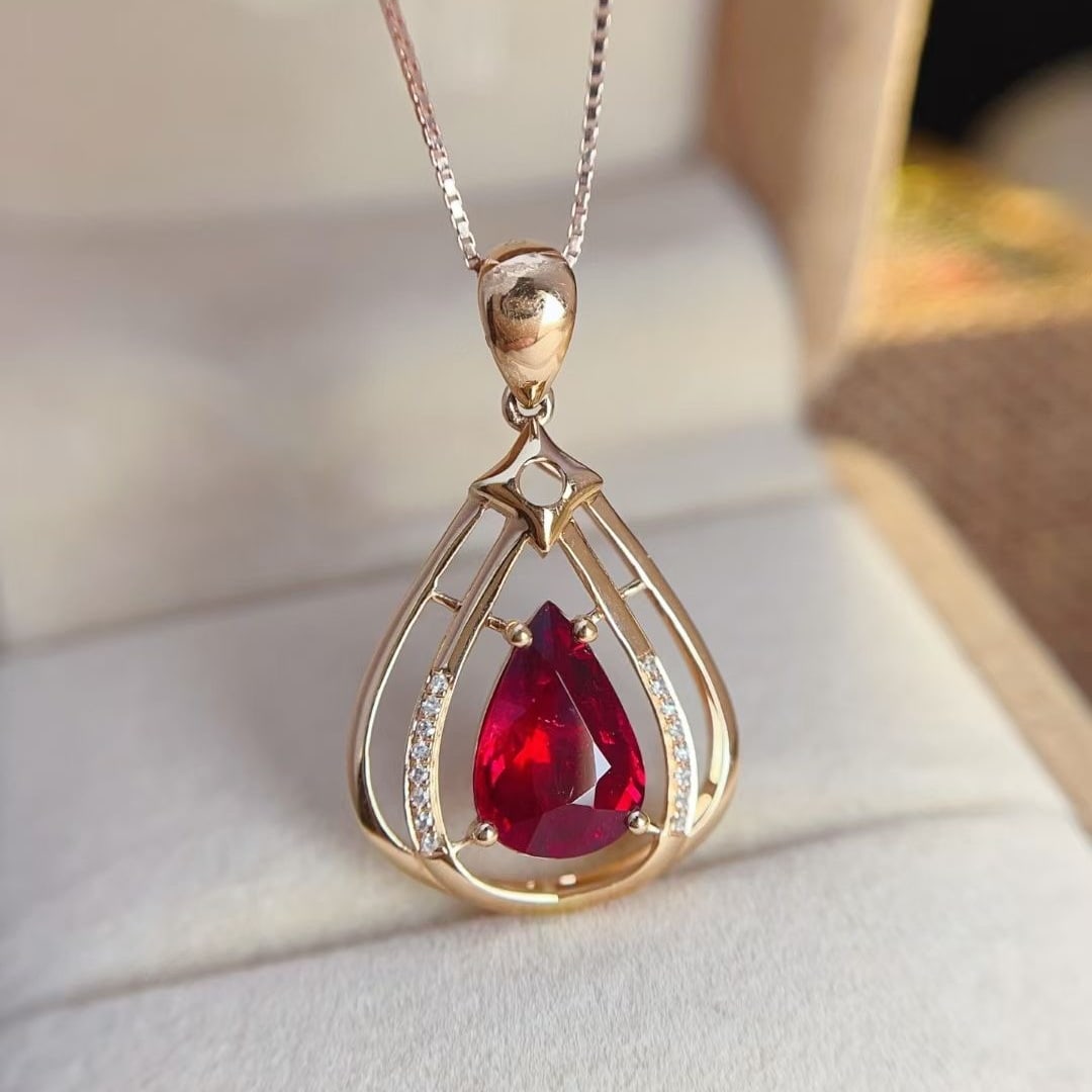 14k Gold 1.4 Ct Natural Tourmaline & Diamond Pendant( Without Chain ) - 2