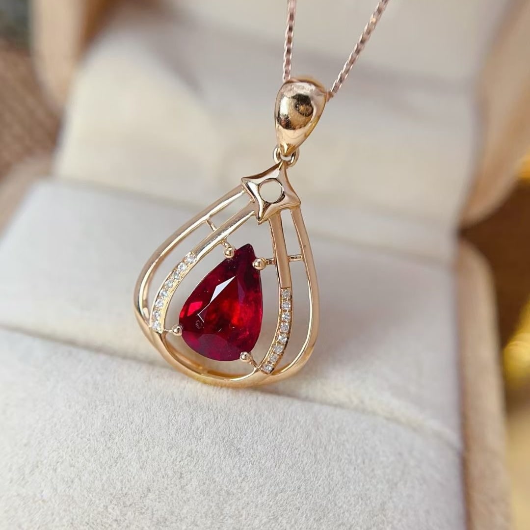 14k Gold 1.4 Ct Natural Tourmaline & Diamond Pendant( Without Chain ) - 3