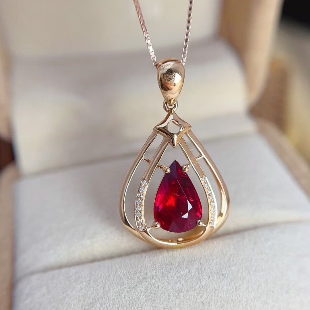 14k Gold 1.4 Ct Natural Tourmaline & Diamond Pendant( Without Chain ) - 4