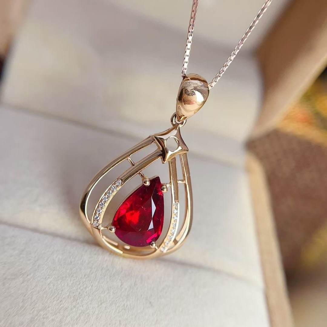 14k Gold 1.4 Ct Natural Tourmaline & Diamond Pendant( Without Chain ) - 5