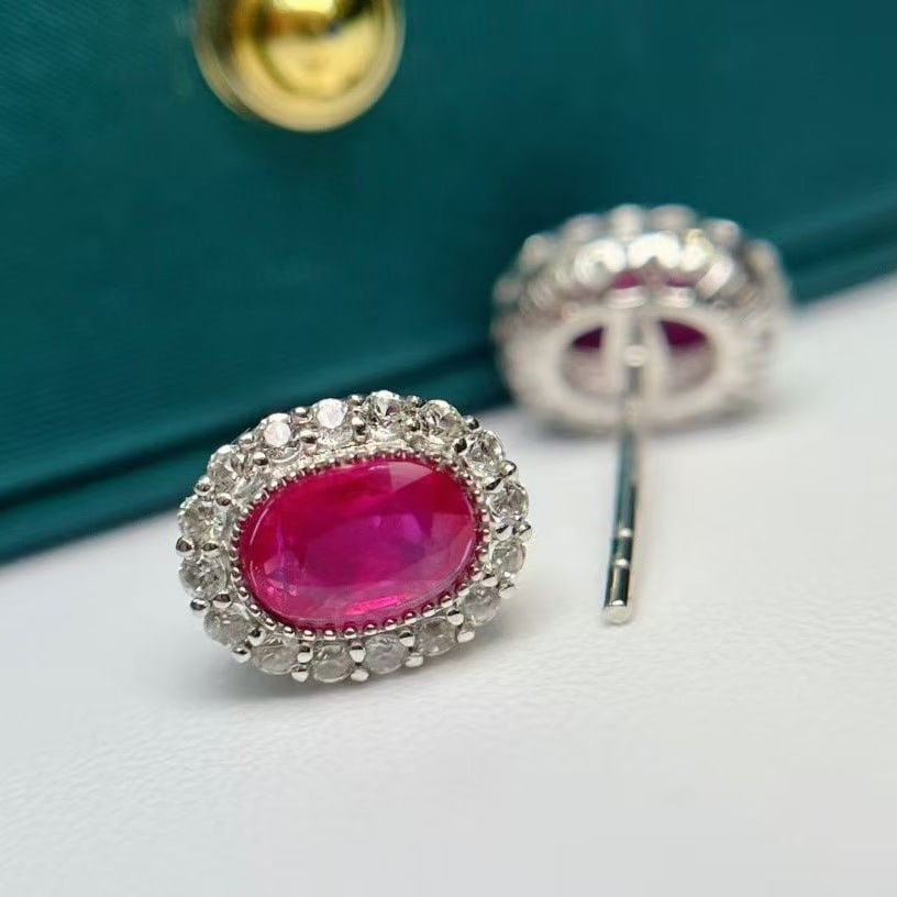 14k Gold 2.05 Ct Natural Ruby & Sapphire Earrings - 2