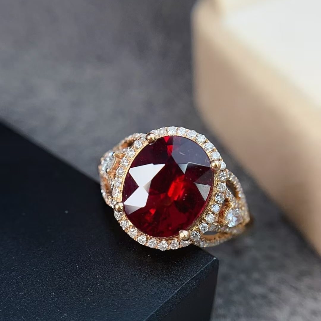 14k Gold 3 Ct Natural Tourmaline & Diamond Ring - 3