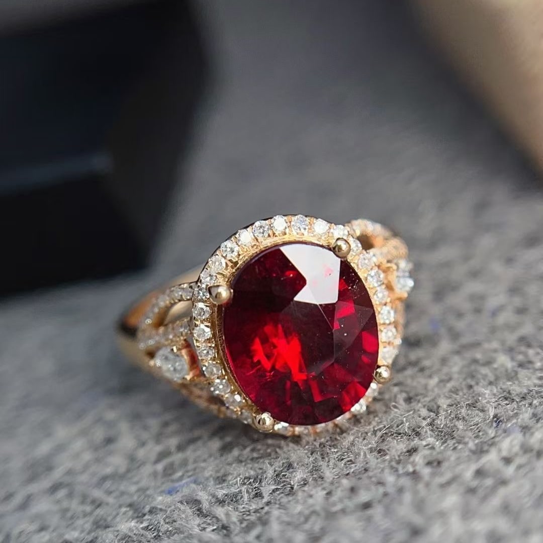 14k Gold 3 Ct Natural Tourmaline & Diamond Ring - 4