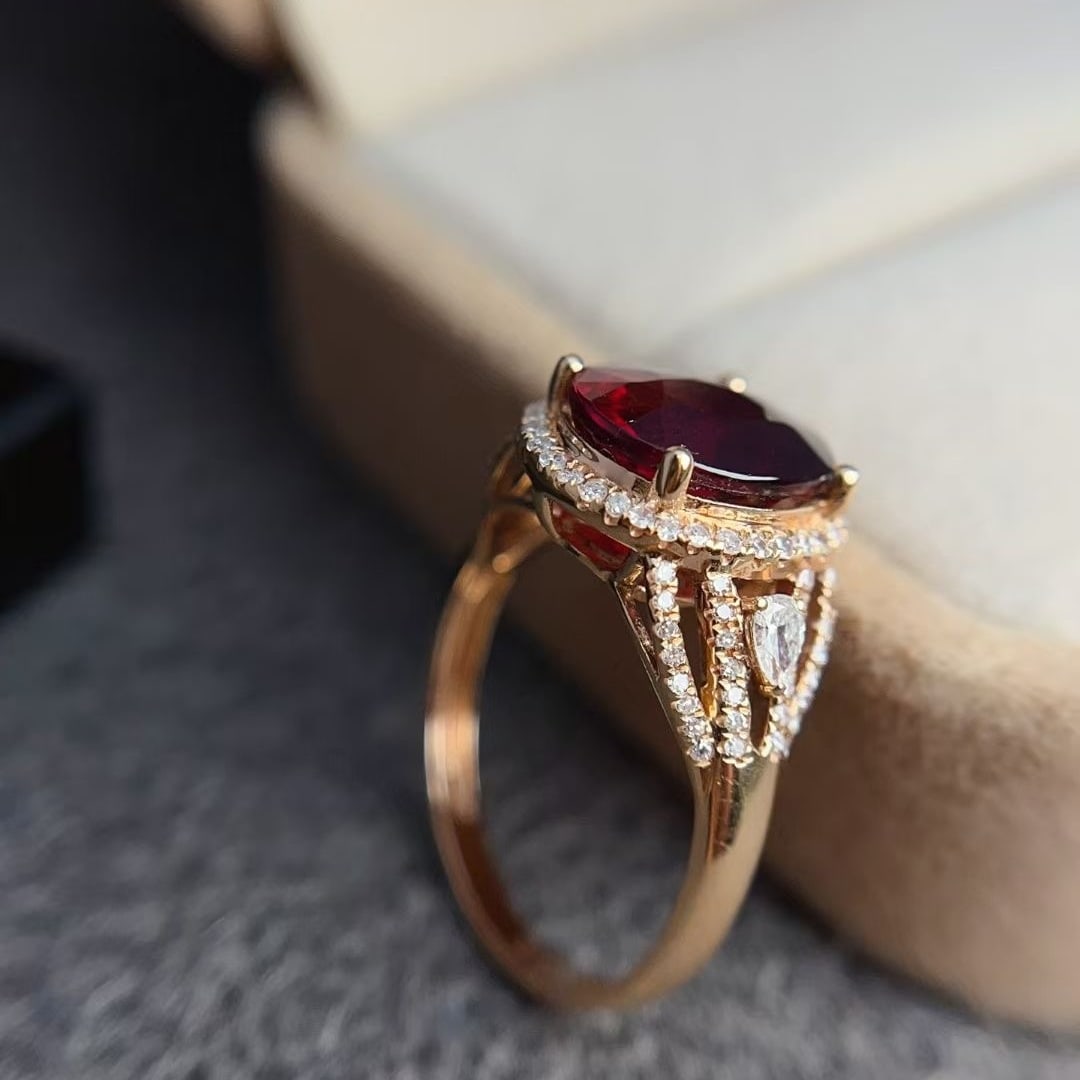 14k Gold 3 Ct Natural Tourmaline & Diamond Ring - 6
