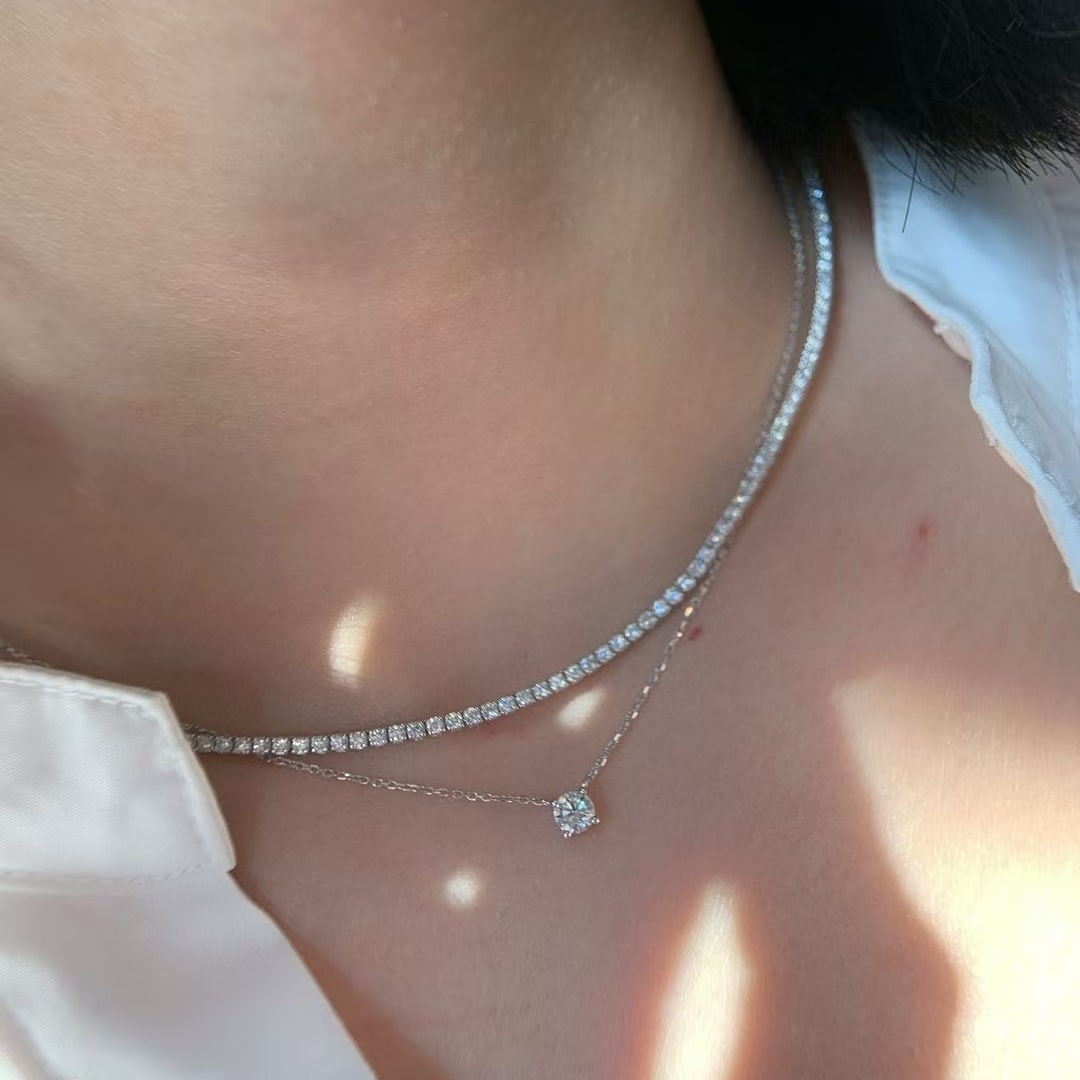 14k Gold 3 Ct Natural H Diamond Necklace - 4