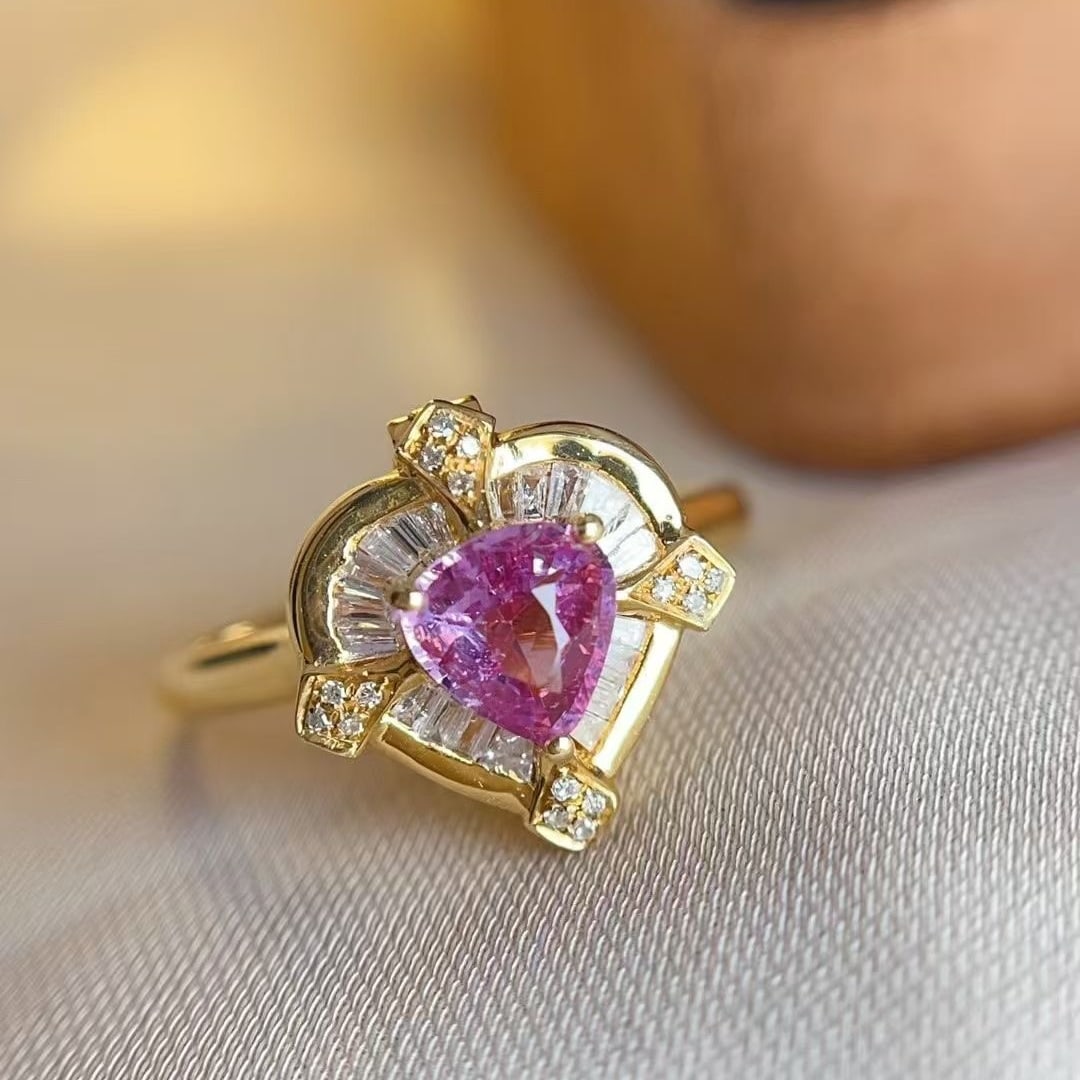 14k Gold 0.75 Ct Natural Sapphire & Diamond Ring/pendant( Without Chain ): Ref:230997158 // gold content:14k gold // ring size:7. 25us // // main gemstone:sapphire // shape:pear // carat weight:0. 75ct // color:pink // treatment:natural // // adjacent gemstone 2 : diamond