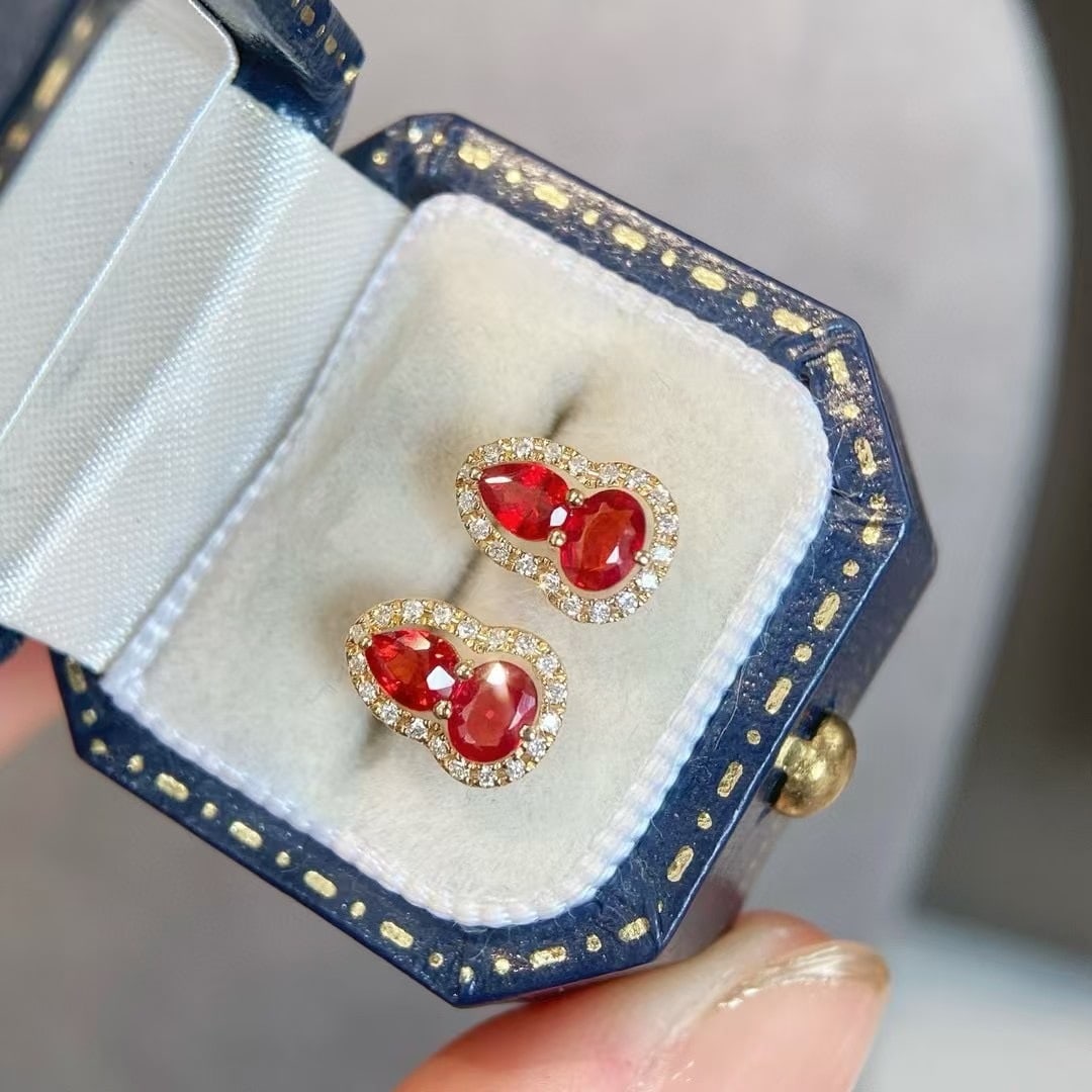 14k Gold 0.75 Ct Natural Ruby & Diamond Earrings - 3