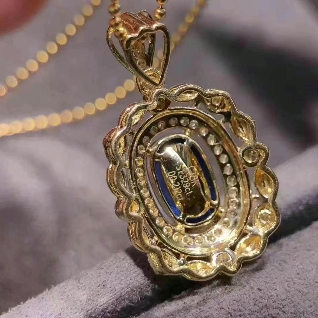 14k Gold 1.54 Ctw Vivid Blue Natural Sapphire & Diamond Pendant( Without Chain ) - 6