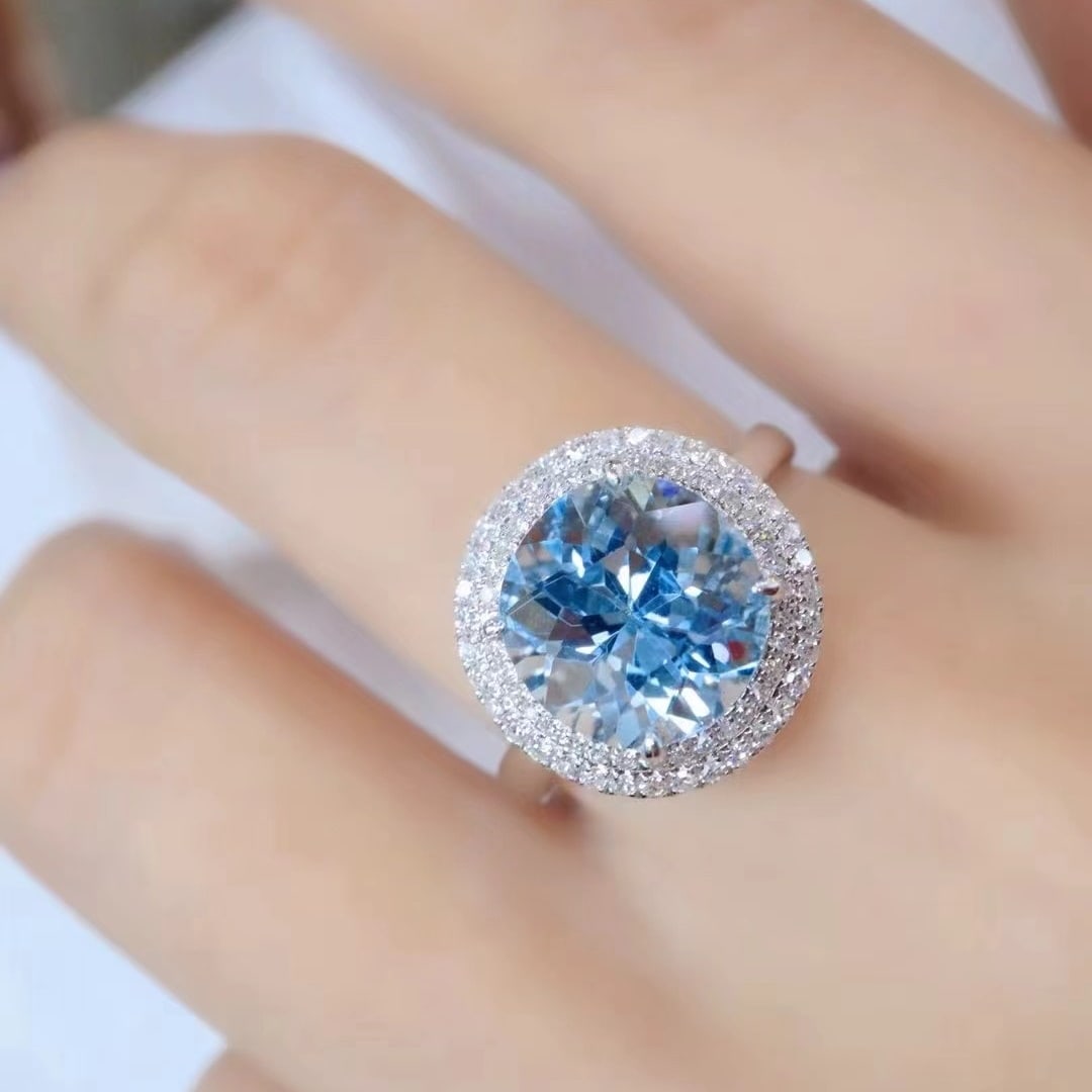 14k Gold 4.48 Ctw Natural Aquamarine & Diamond Ring - 4