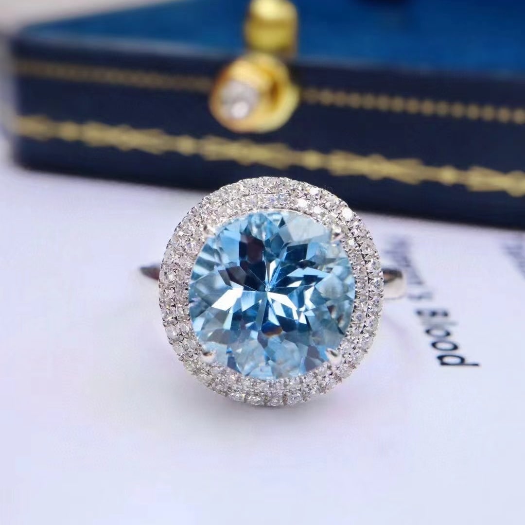 14k Gold 4.48 Ctw Natural Aquamarine & Diamond Ring - 5