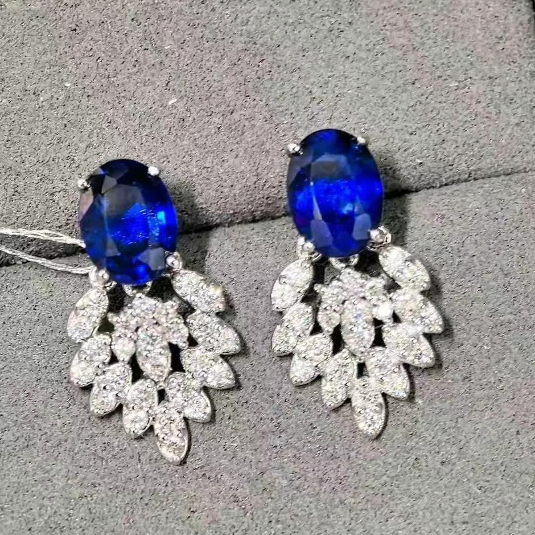 14k Gold 3.88 Ctw Natural Sapphire & Diamond Earrings - 2